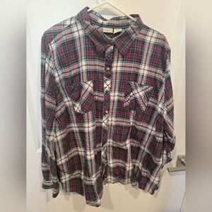 L.L. Bean Red Green White Plaid Button-Down Shirt